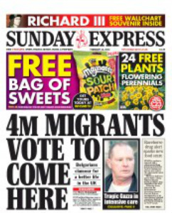 Express 4m migrants vote to come here