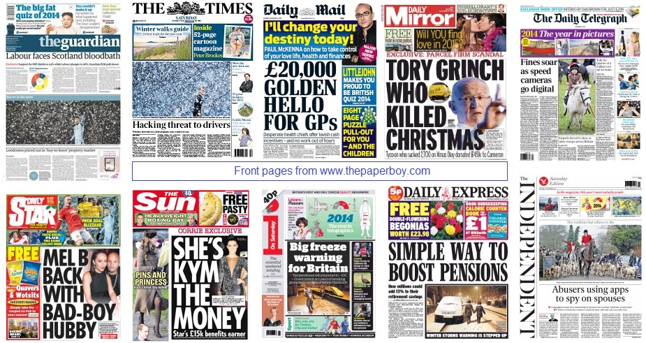 front pages 27-12-14